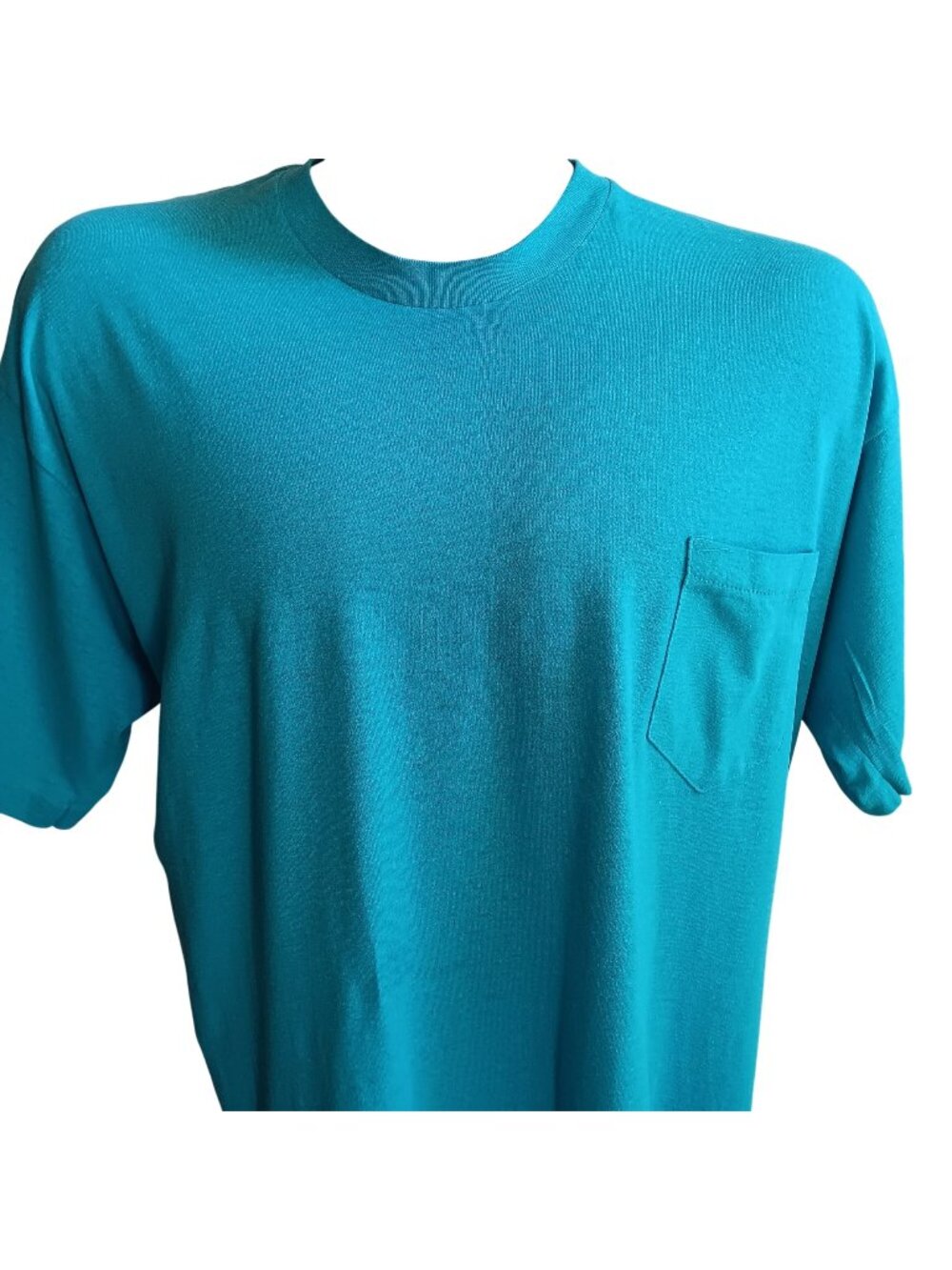 True Vintage T-shirt Single Stitch XL Teal Crewneck T-Shirt Chest Pocket 90s